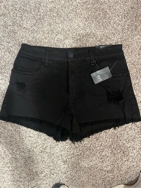 Kut from the Kloth Black Distressed Frayed-Hem Denim Shorts